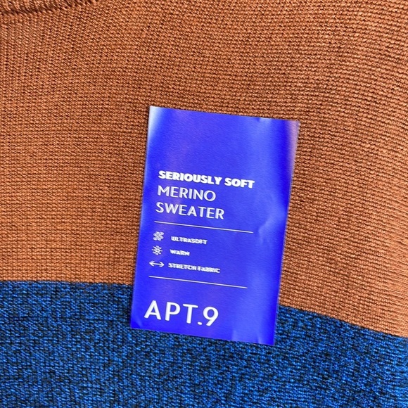 NWT S Apt.9 Crewneck‎ Merino Sweater Gray Rust Blue Men’s - Picture 6 of 11